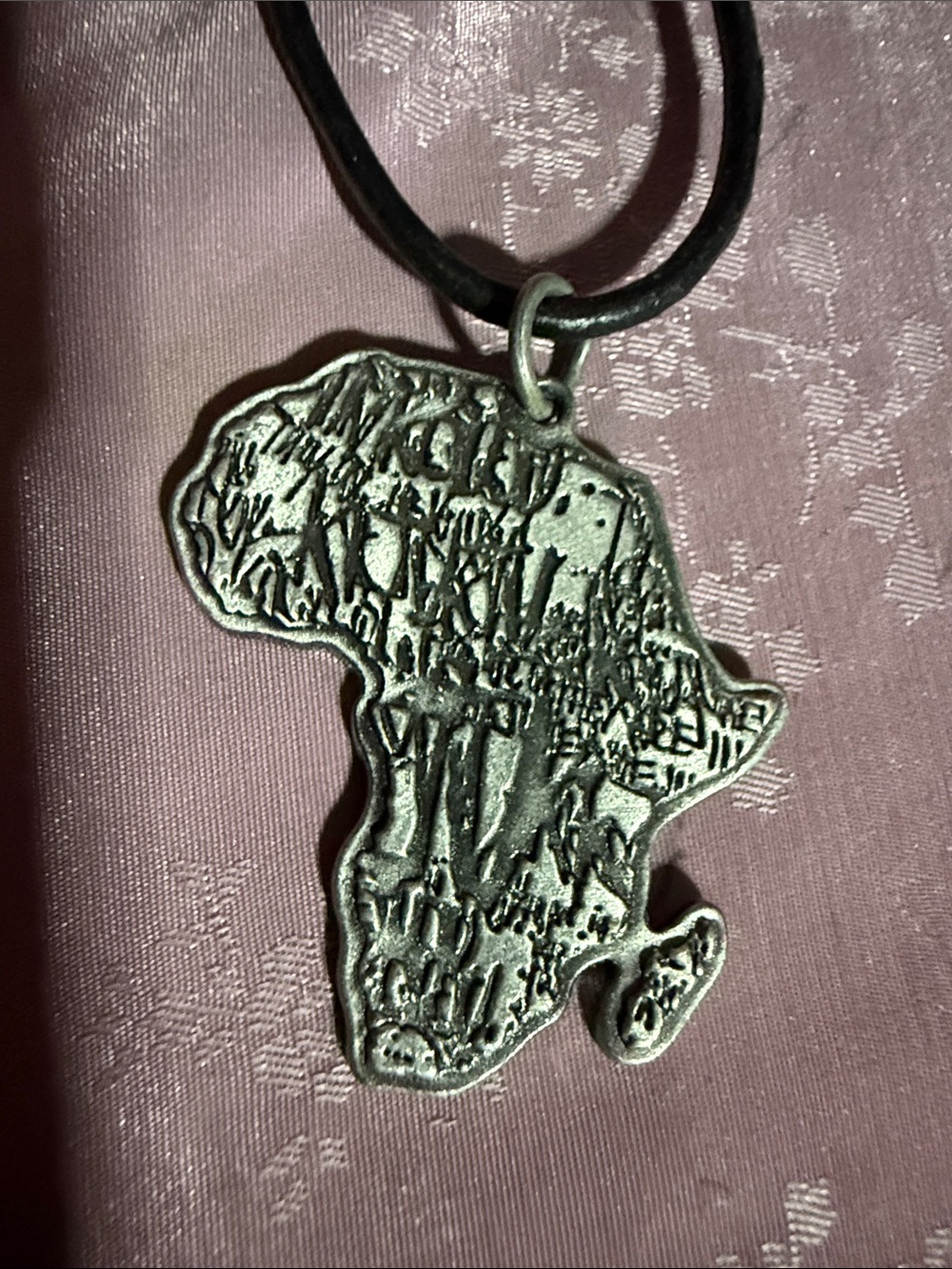 Africa Map Pendant Necklace in Antiqued Silver Tone